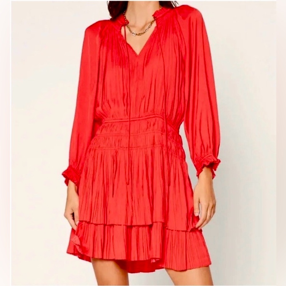 Current Air Anthropologie Red Poppy Smocked Waist Mini Dress Size Medium‎ Petite